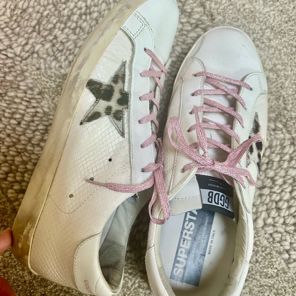 Golden Goose White and Pink Star Sneakers